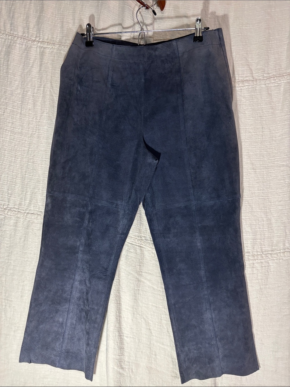 CO & EDDY Blue Genuine Suede Leather Cropped Pants Lined Size 10 EUC